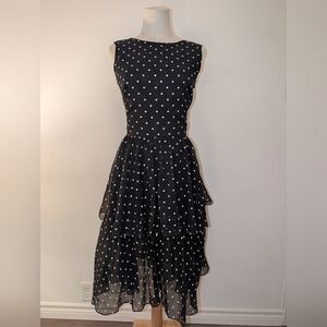 ALGO Vintage Black With White Polka Dot Midi Dress